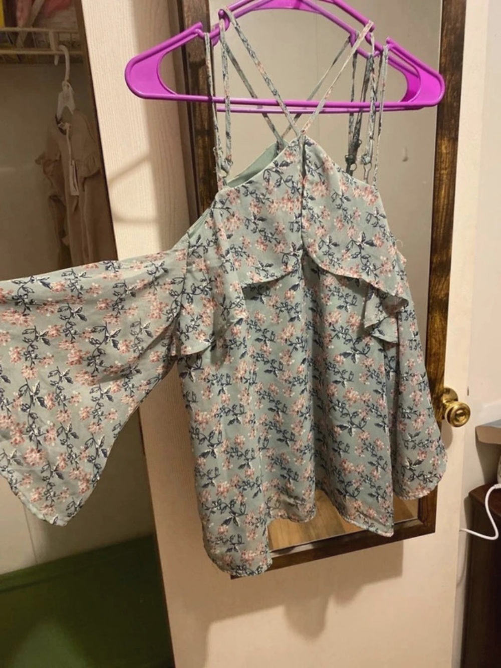 Women’s Mint Floral Cold-Shoulder Blouse